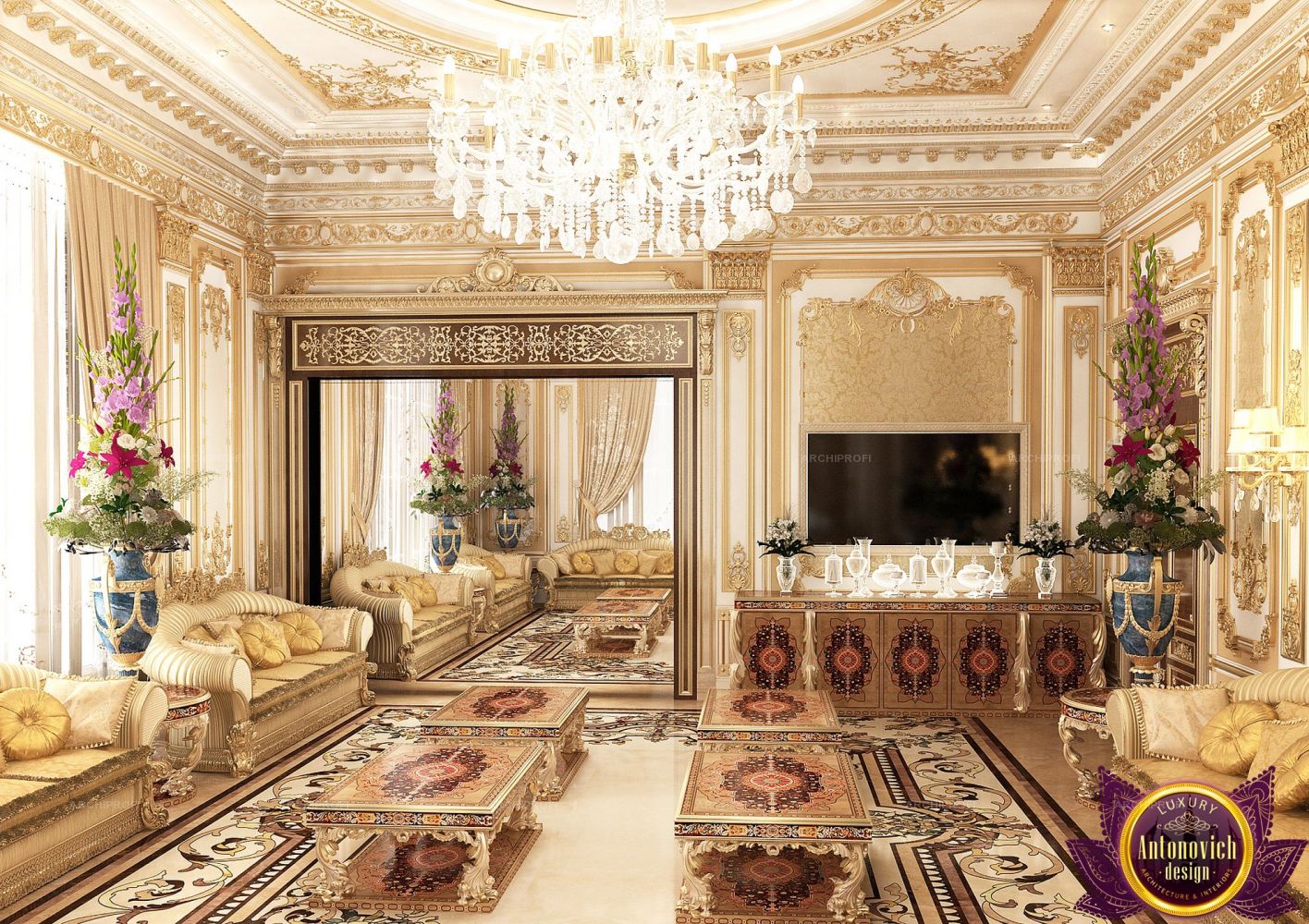 Гостиная в стиле барокко — роскошь и богатство в интерьере (77 фото дизайна)