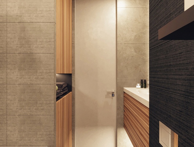 Современный стиль ванной комнаты с использованием керамики.