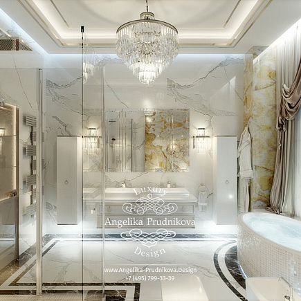 Дизайнпроект интерьера ванной комнаты с мрамором в КП Монаково