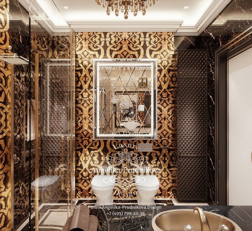 Дизайнпроект интерьера ванной комнаты с мозаикой в коттедже в г.Брянск