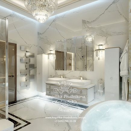 Дизайнпроект интерьера ванной комнаты с мрамором в КП Монаково