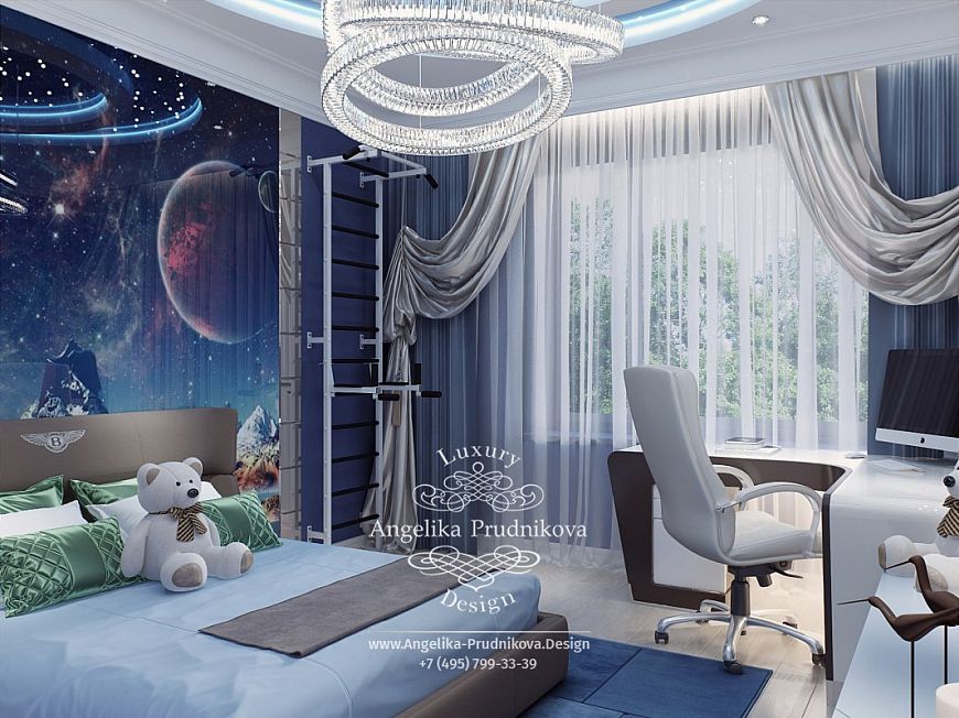 Дизайнпроект интерьера детской комнаты для мальчика на тему Космос