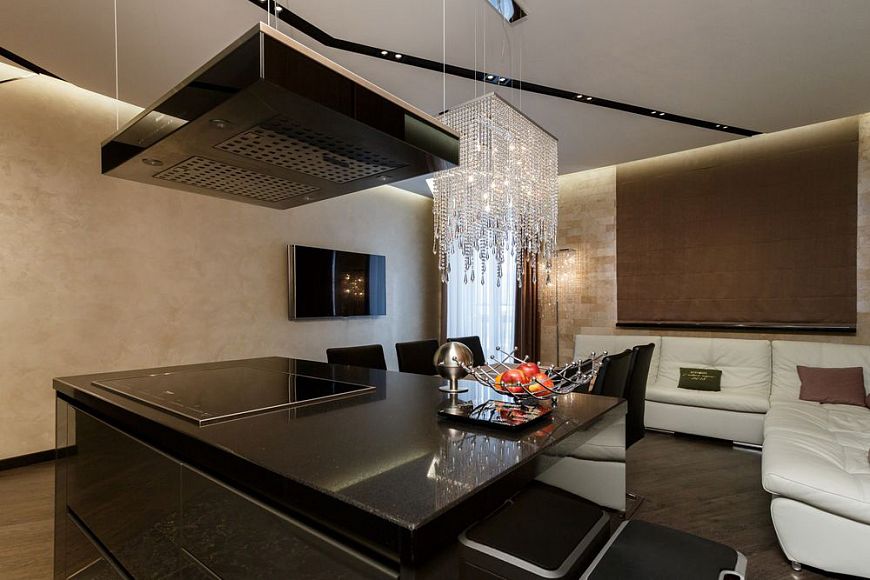 Дизайн интерьера кухни и гостиной в квартире в стиле ардеко