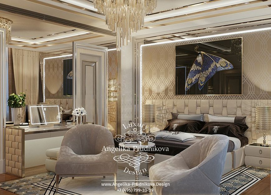 Дизайнпроект интерьера спальни в стиле ардеков в ЖК Дубровская Слобода