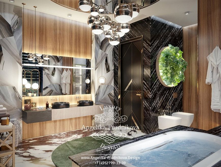 Дизайнпроект интерьера ванной комнаты в стиле фьюжн