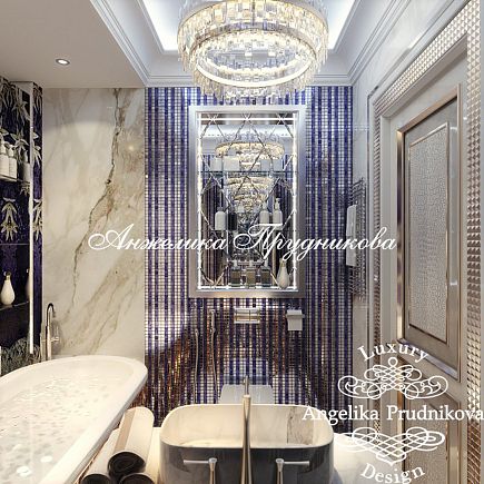 Дизайнпроект интерьера ванной комнаты в лиловых оттенках в ЖК Алые Паруса