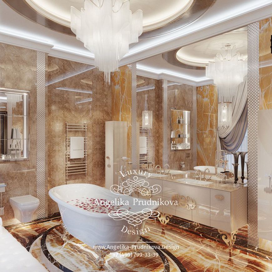 Дизайнпроект интерьера ванной комнаты с ониксом в КП Горки2