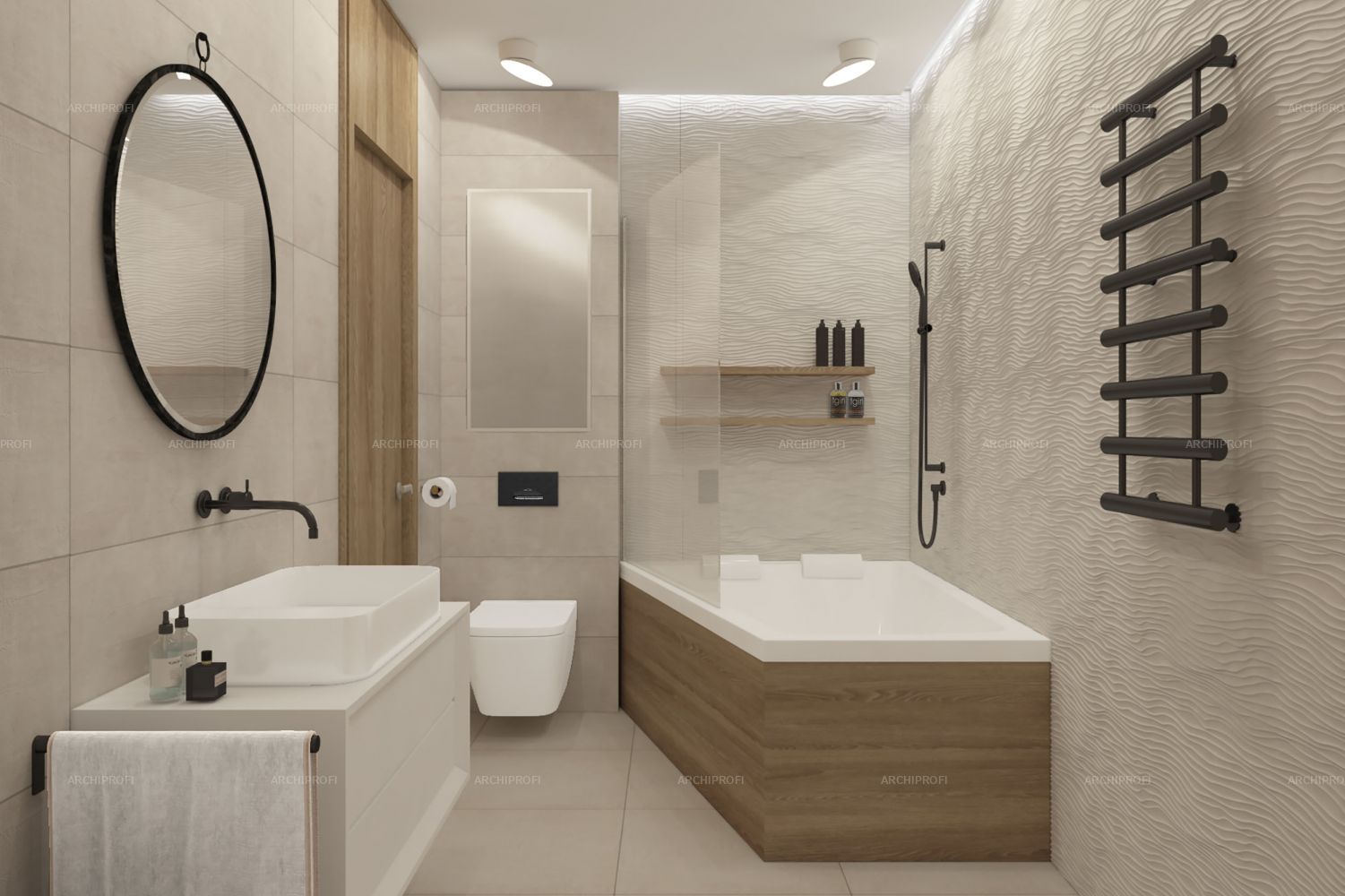 3D интерьера, Ванная комната площадью 6 кв.м. в стиле Современная. Проект Sky House - Sky House, Автор проекта: Дизайнеры Александра Останкова