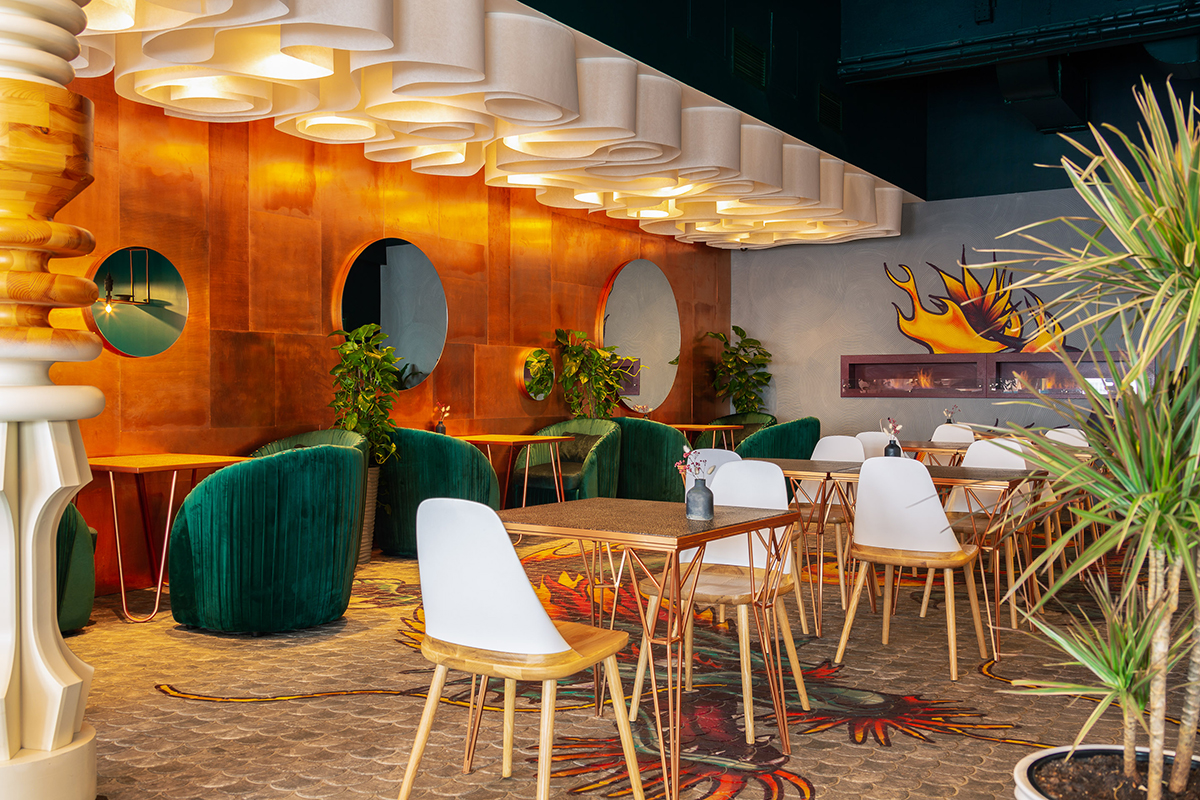 Фото интерьера, ресторан Проект 14.02.2019/749569 - Дизайнерский потолок для ресторана в Иркутске, Автор проекта: Декораторы Оксана Ошмарина