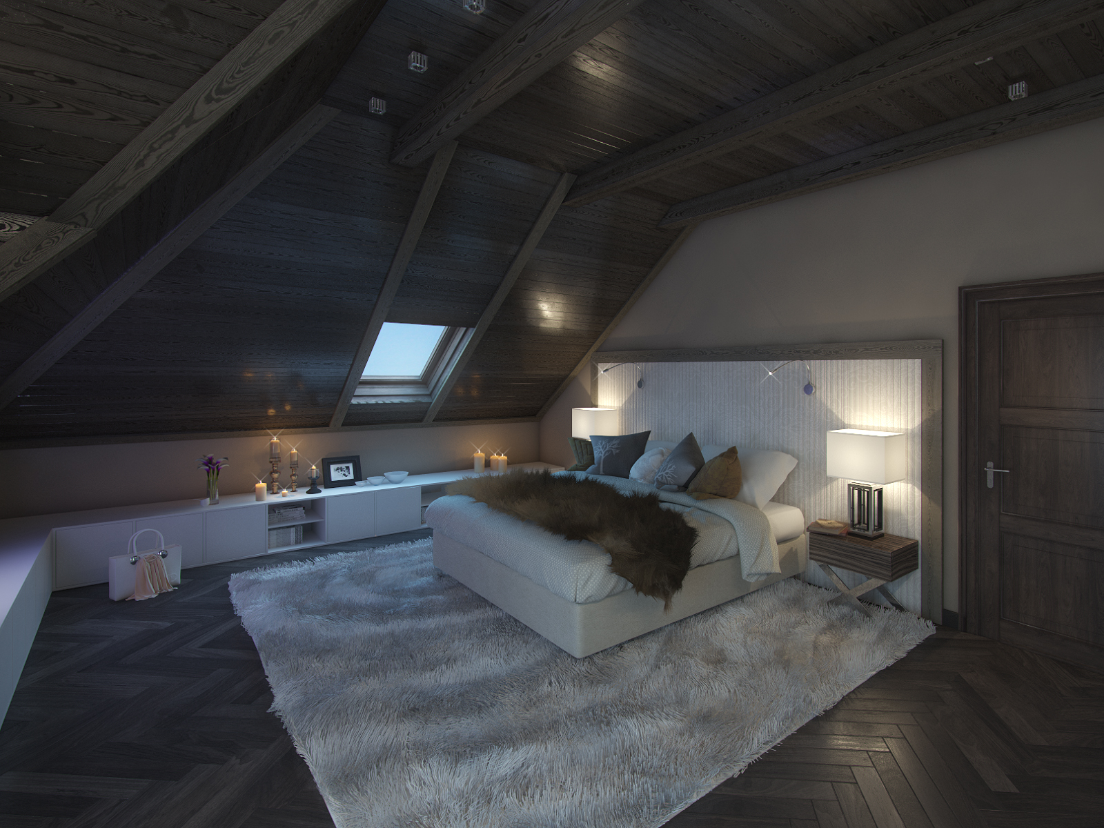 3D интерьера, Спальня площадью 31 кв.м. в стиле Шале (Швейцария). Проект Дом в стиле шале. - Дом в стиле шале под Калининградом, Автор проекта: Дизайнеры Анастасия Шперлинг