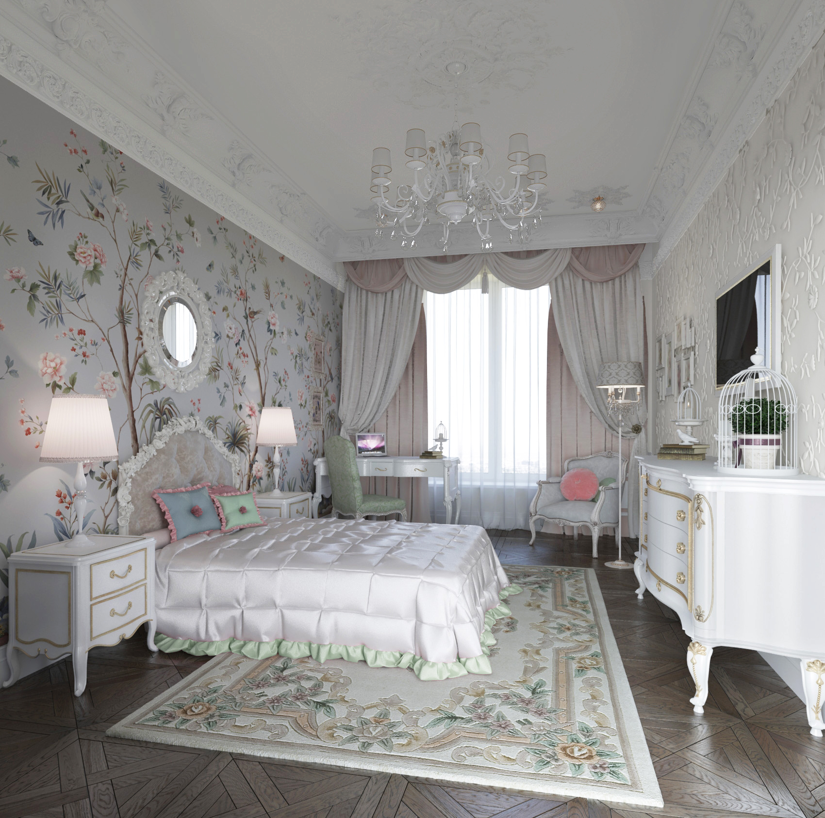 3D интерьера, Спальня в стиле Классическая. Проект Спальная комната - Квартира для семьи с тремя детьми, Автор проекта: Архитекторы Станислав Клюев