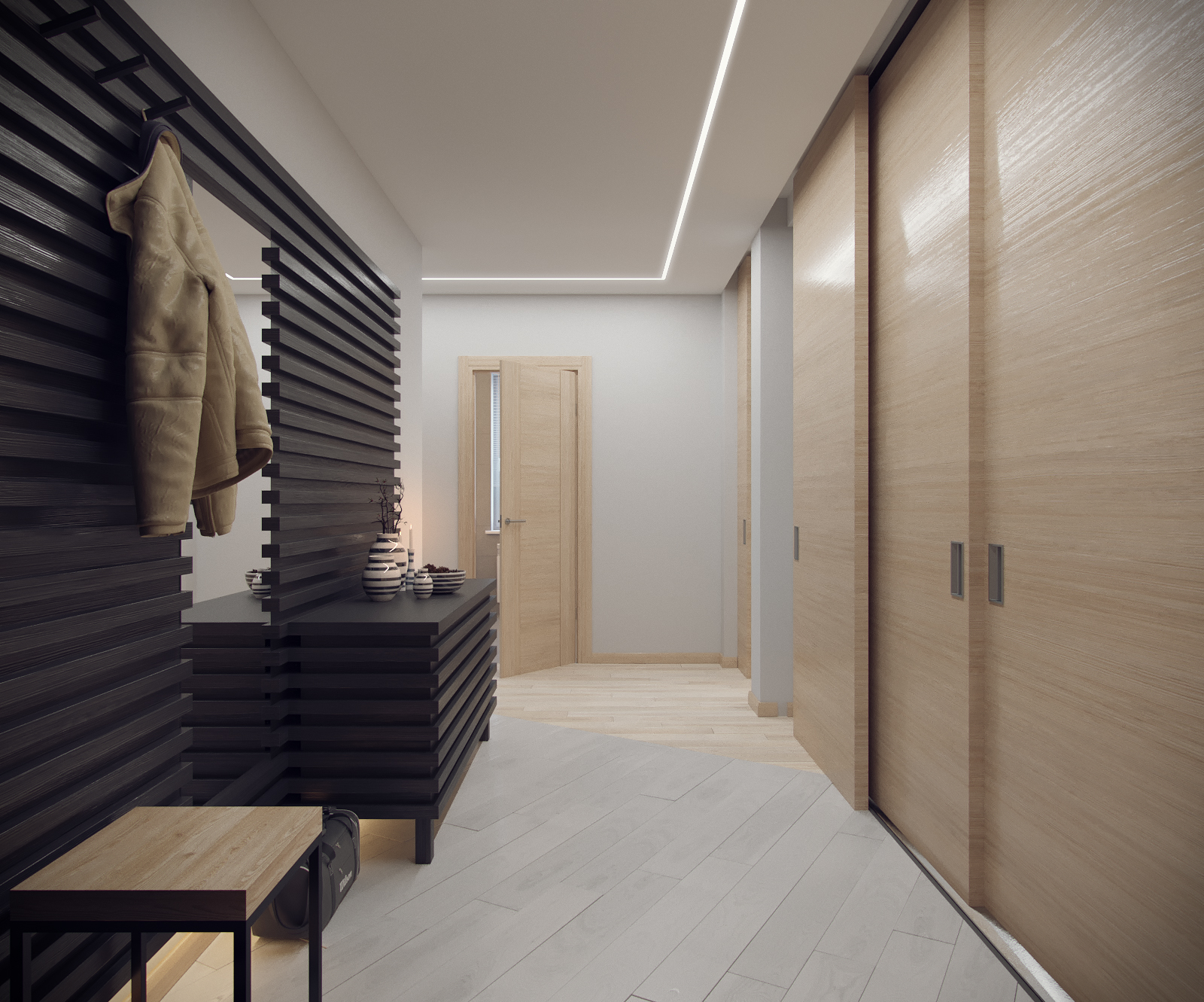 3D интерьера, Прихожая площадью 12 кв.м. в стиле Контемпорари (нейтральная стилистика). Проект Прихожая для пока еще холостяка - Квартира пока еще холостяка, Автор проекта: Дизайнеры Анастасия Шперлинг