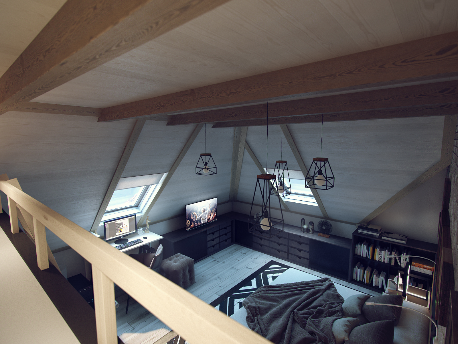 3D интерьера, Гостевая коната площадью 25 кв.м. в стиле Шале (Швейцария). Проект Дом в стиле шале. - Дом в стиле шале под Калининградом, Автор проекта: Дизайнеры Анастасия Шперлинг