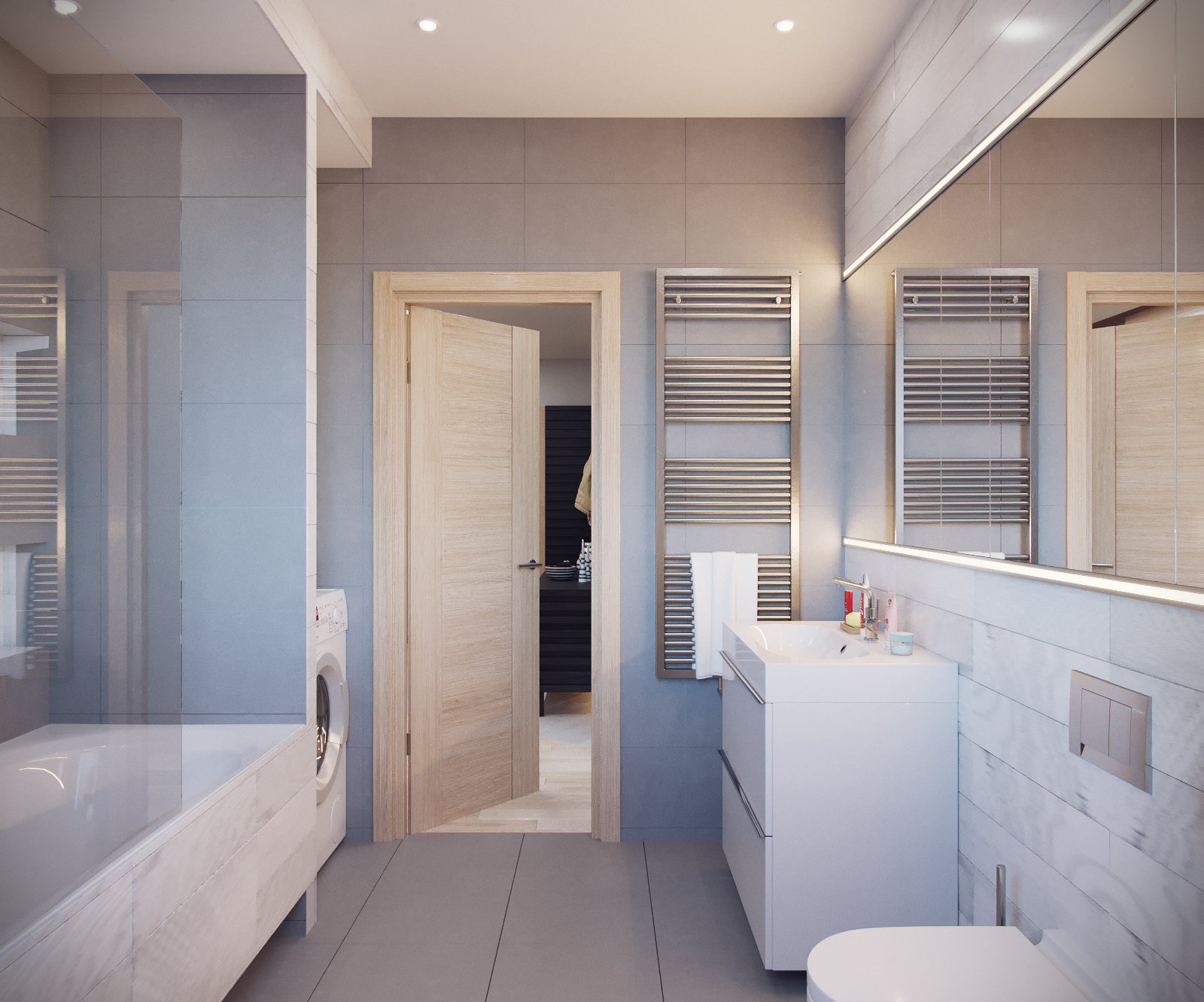 3D интерьера, Ванная комната площадью 10 кв.м. в стиле Контемпорари (нейтральная стилистика). Проект Ванная комната для пока еще холостяка - Квартира пока еще холостяка, Автор проекта: Дизайнеры Анастасия Шперлинг