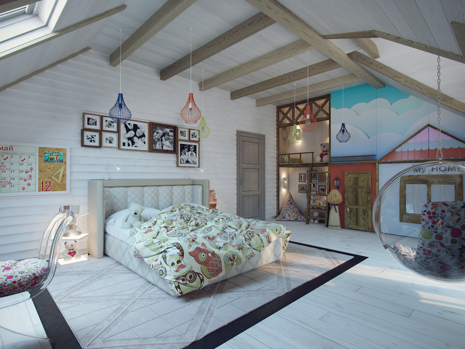 3D интерьера, Детская комната площадью 30 кв.м. в стиле Шале (Швейцария). Проект Дом в стиле шале. - Дом в стиле шале под Калининградом, Автор проекта: Дизайнеры Анастасия Шперлинг