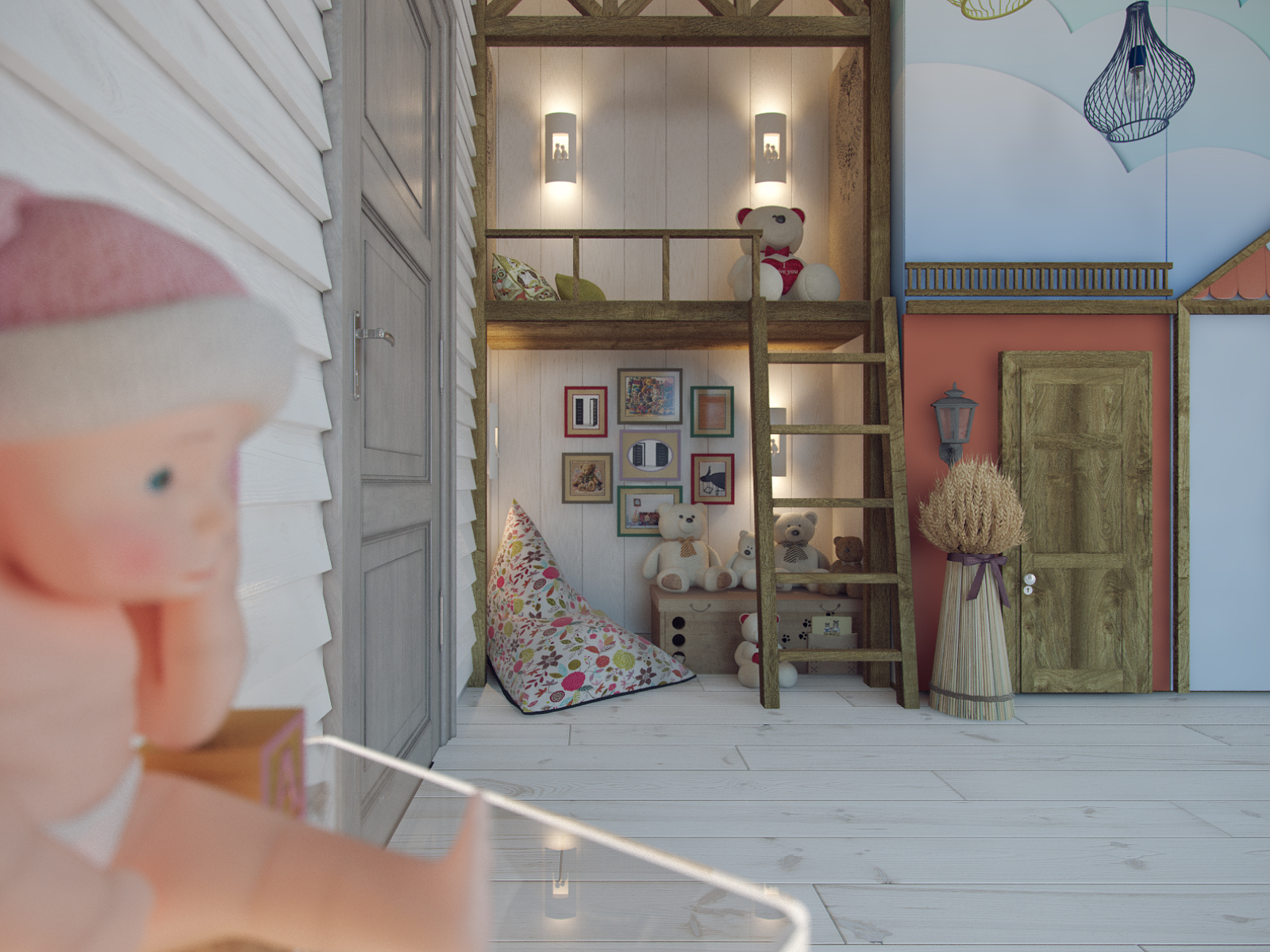 3D интерьера, Детская комната площадью 30 кв.м. в стиле Шале (Швейцария). Проект Дом в стиле шале. - Дом в стиле шале под Калининградом, Автор проекта: Дизайнеры Анастасия Шперлинг