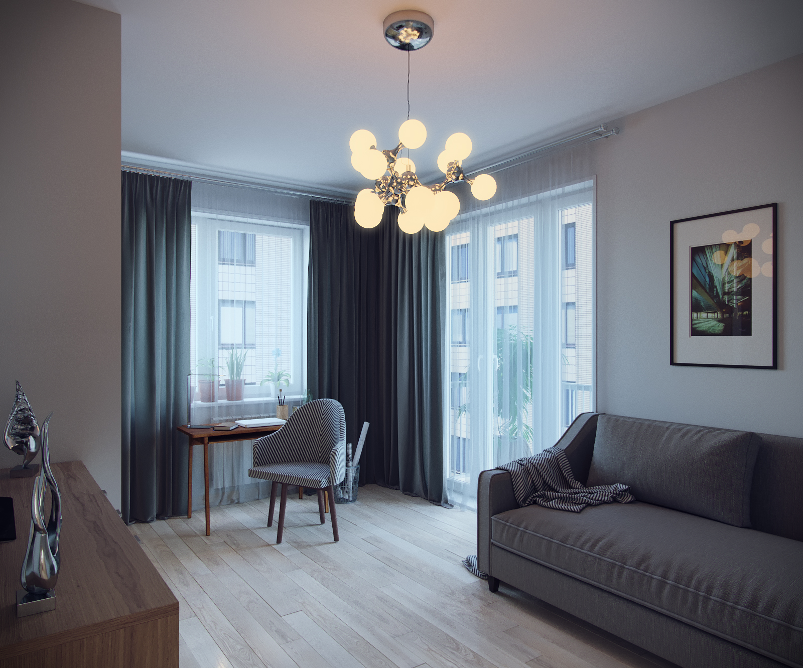 3D интерьера, Гостевая комната площадью 17 кв.м. в стиле Контемпорари (нейтральная стилистика). Проект Гостевея комната - Квартира пока еще холостяка, Автор проекта: Дизайнеры Анастасия Шперлинг