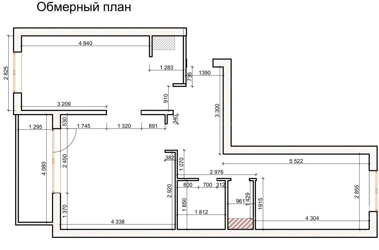 Обмерочный план 2 комнатной квартиры