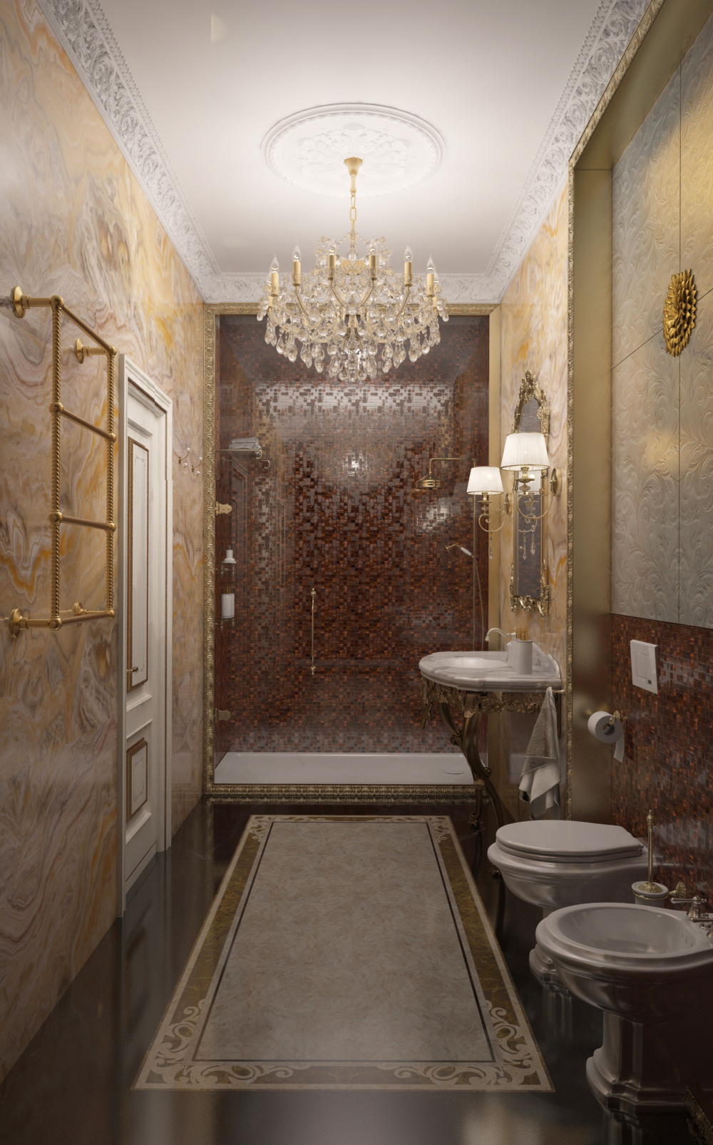 3D интерьера, Ванная комната в стиле Классическая. Проект Ванная комната - Квартира для семьи с тремя детьми, Автор проекта: Архитекторы Станислав Клюев