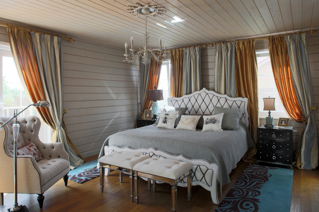 Фото интерьера, Спальня в стиле Винтаж/ретро. Проект спальная - Деревянный дом в Тульской области, Автор проекта: Архитекторы Гуля Ахметшина