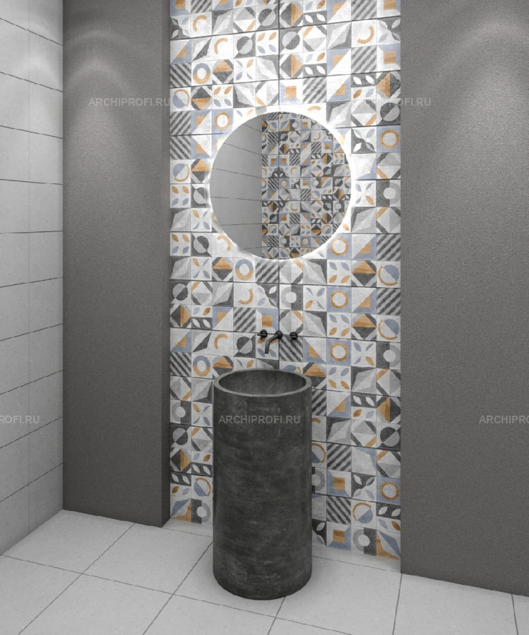 Ванная комната с напольной бетонной раковиной фото 2