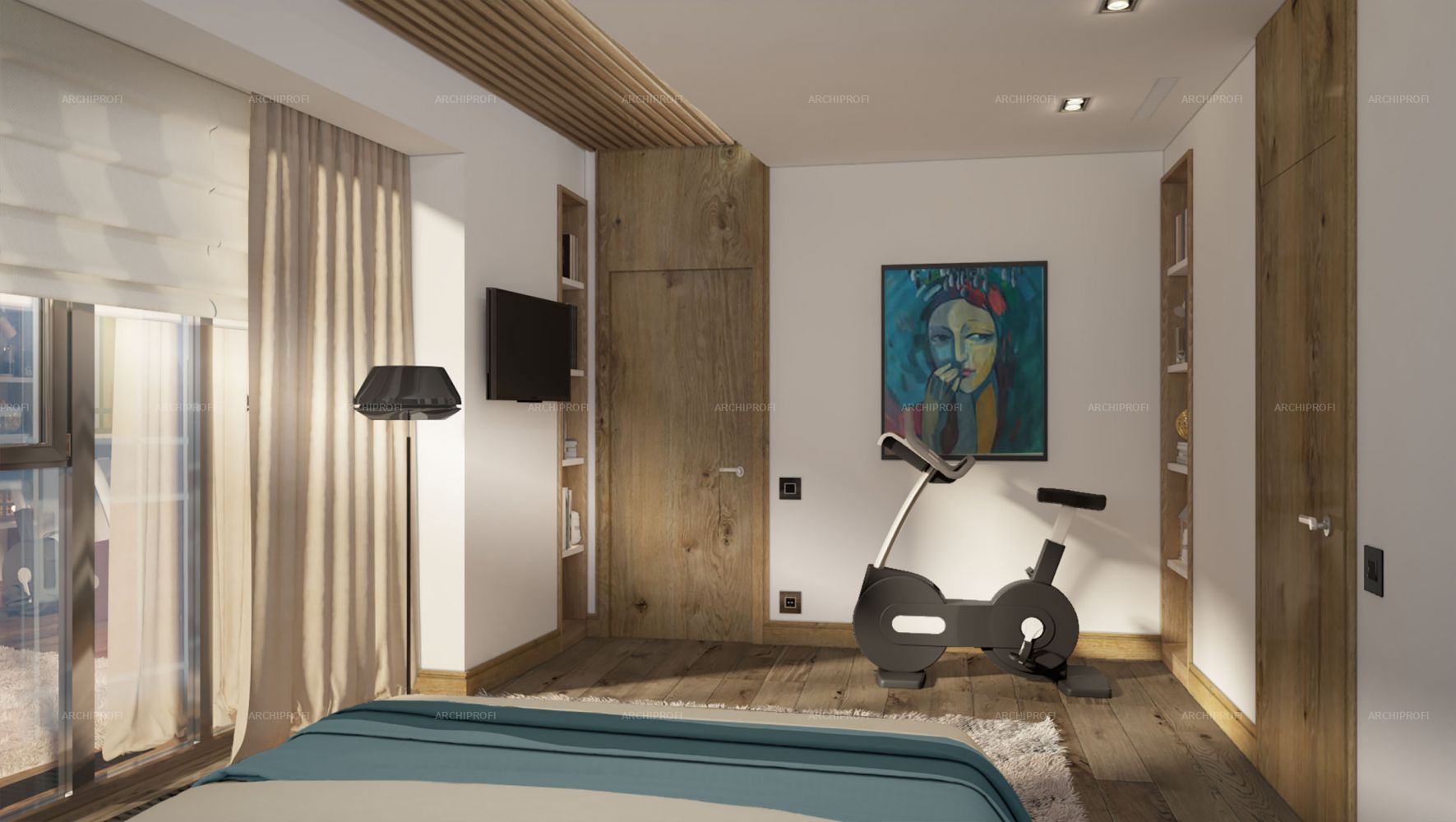3D интерьера, Спальня площадью 18 кв.м. в стиле Современная. Проект Sky House - Sky House, Автор проекта: Дизайнеры Александра Останкова