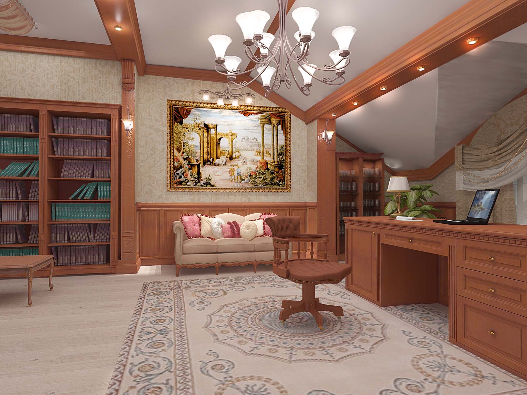 3D интерьера, Кабинет Проект Кабинет - Частный дом с бассейном, Автор проекта: Дизайнеры Надежда Сергеева