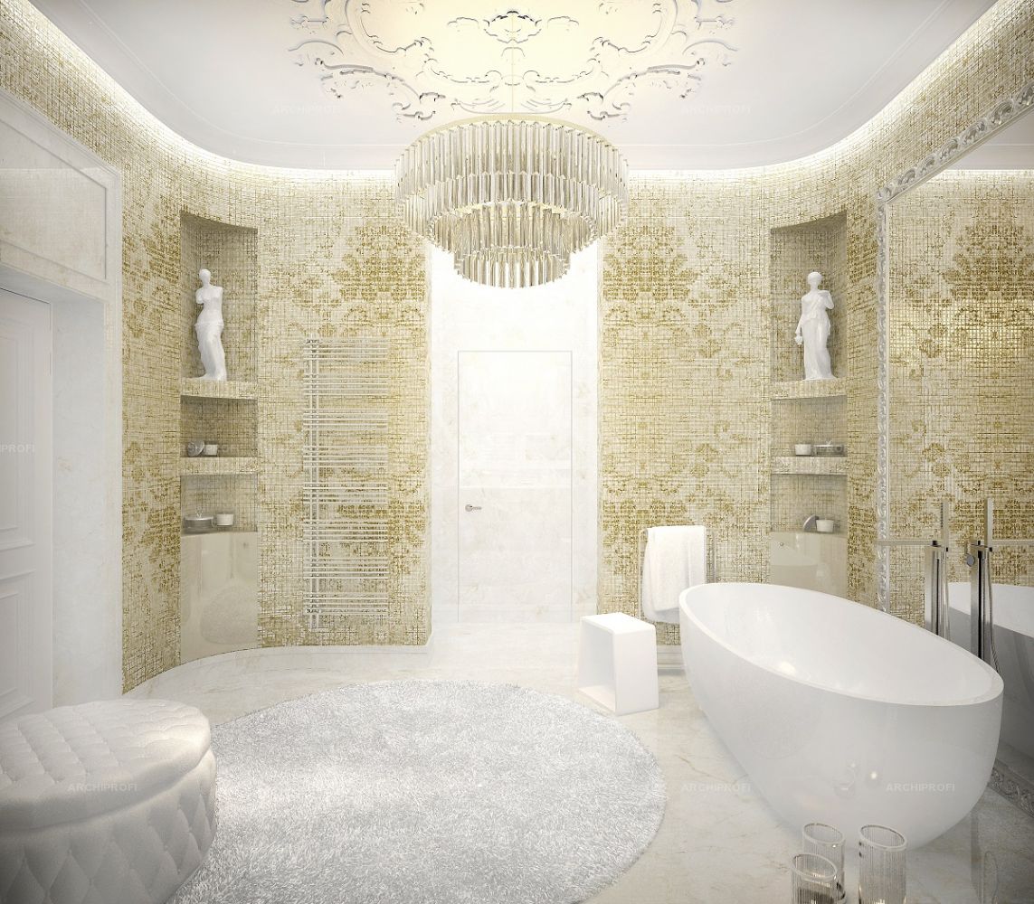 3D интерьера, Ванная комната площадью 500 кв.м. в стиле Неоклассицизм. Проект Коттедж - Коттедж в стиле неоклассика, Автор проекта: Архитекторы Лариса Талис