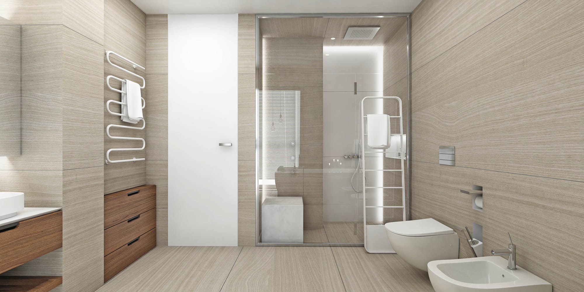 3D в интерьере, Ванная комната 13 кв.м., Lumiere 31 - Апартаменты Lumiere, Автор проекта: Архитекторы ART Studio Design Construction 