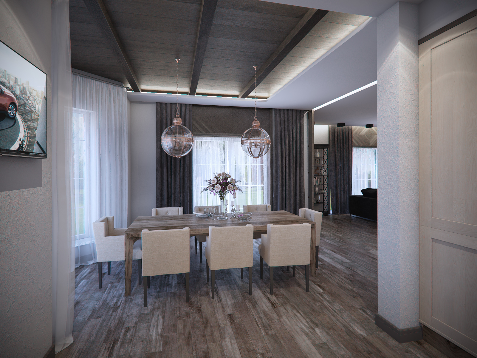 3D интерьера, Гостиная площадью 84 кв.м. в стиле Шале (Швейцария). Проект Дом в стиле шале. - Дом в стиле шале под Калининградом, Автор проекта: Дизайнеры Анастасия Шперлинг