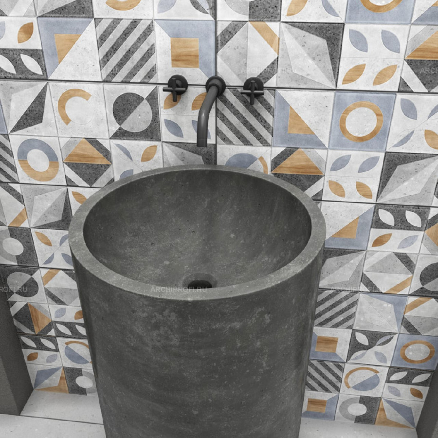 Ванная комната с напольной бетонной раковиной фото 3