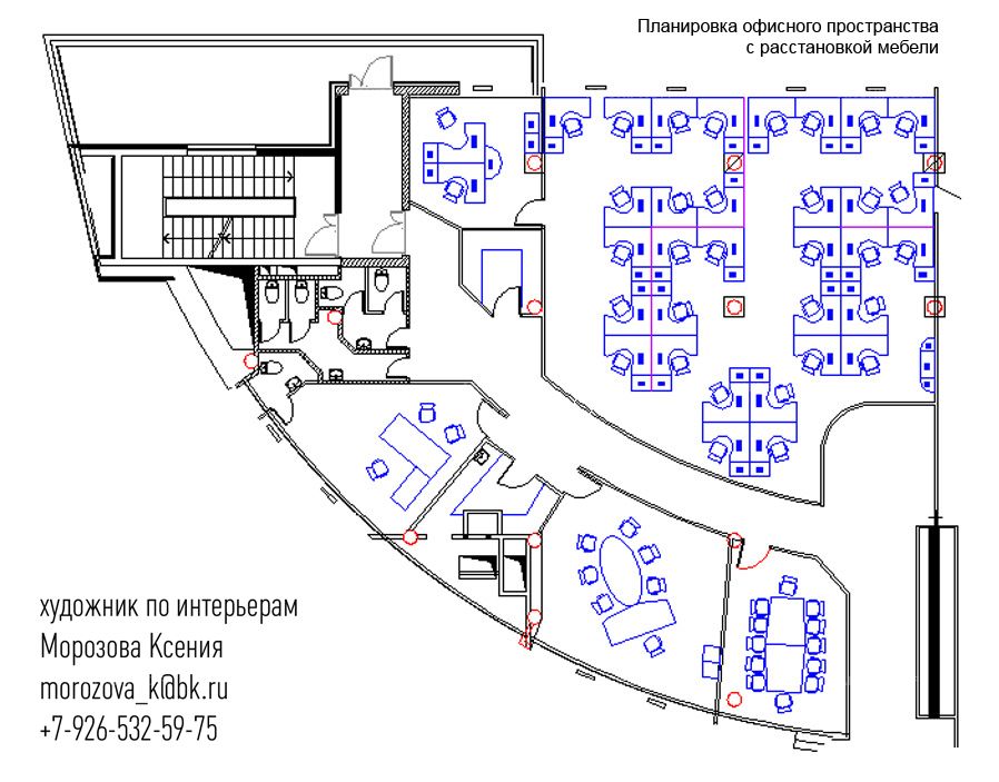 План офисного помещения с мебелью