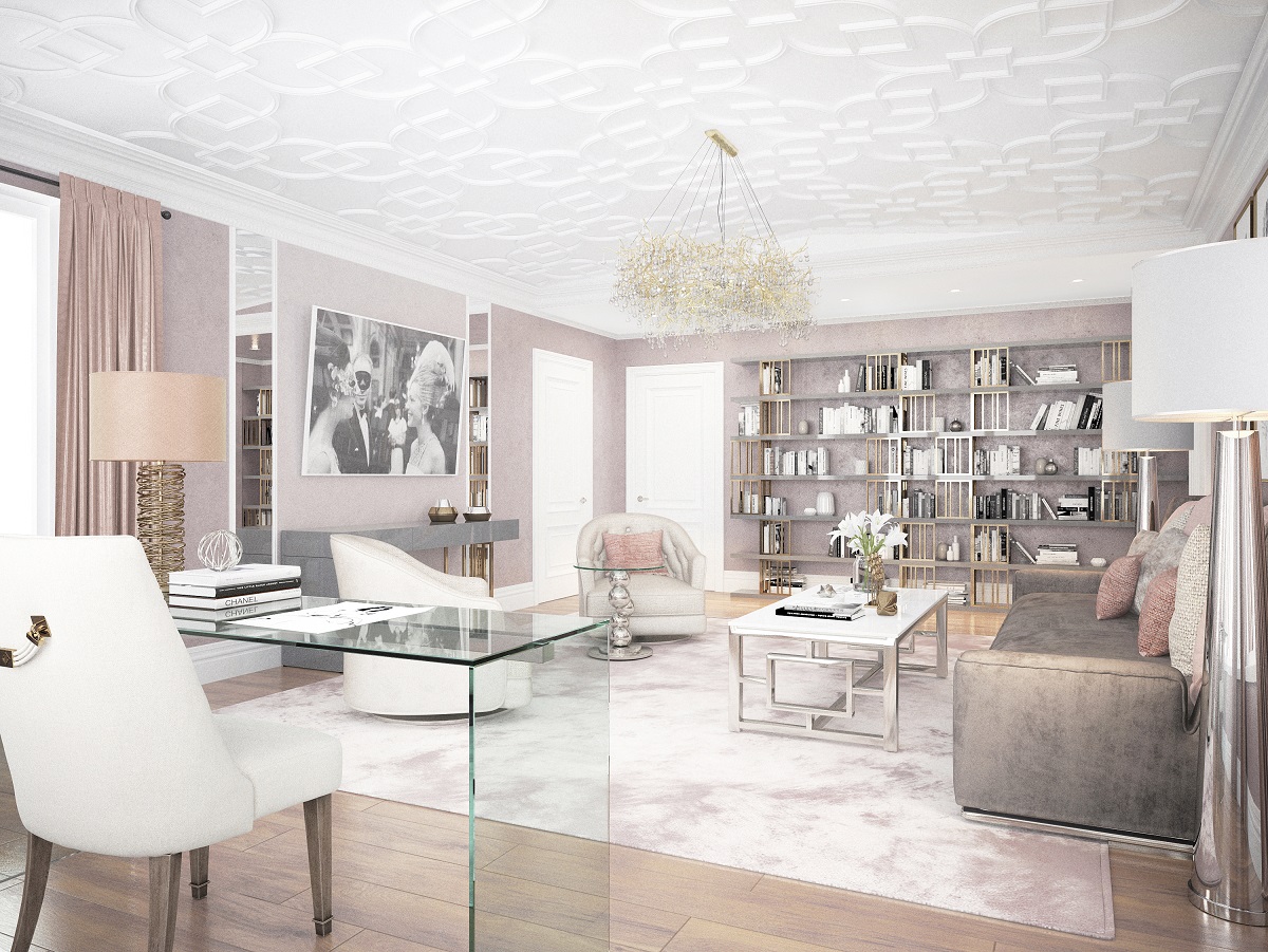 3D интерьера, Рабочий кабинет площадью 500 кв.м. в стиле Неоклассицизм. Проект Коттедж - Коттедж в стиле неоклассика, Автор проекта: Архитекторы Лариса Талис