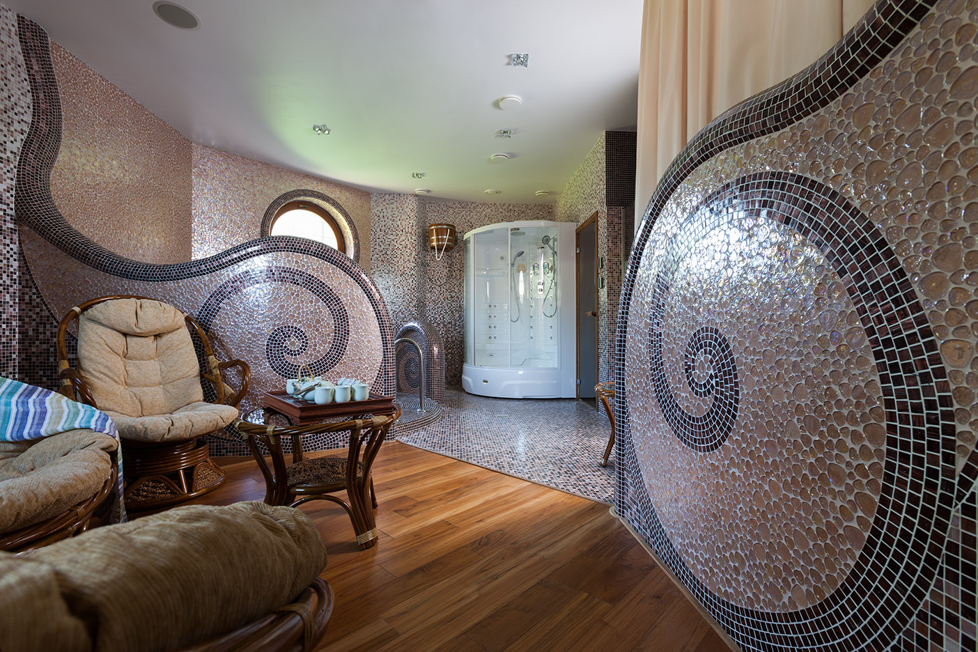 Фото интерьера, зона отдыха сауны площадью 30 кв.м. в стиле Тематические интерьеры. Проект 15.01.2015/392908 - Domquot;№ 12-2014,Современный дом № 2-2015, Домquot; № 4-2015, Красивые дома №1-2017, Автор проекта: Дизайнеры Мария Абрамова