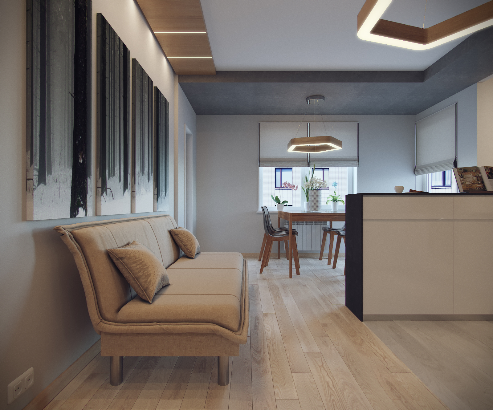 3D интерьера, Кухня площадью 16 кв.м. в стиле Контемпорари (нейтральная стилистика). Проект Кухня для пока еще холостяка - Квартира пока еще холостяка, Автор проекта: Дизайнеры Анастасия Шперлинг