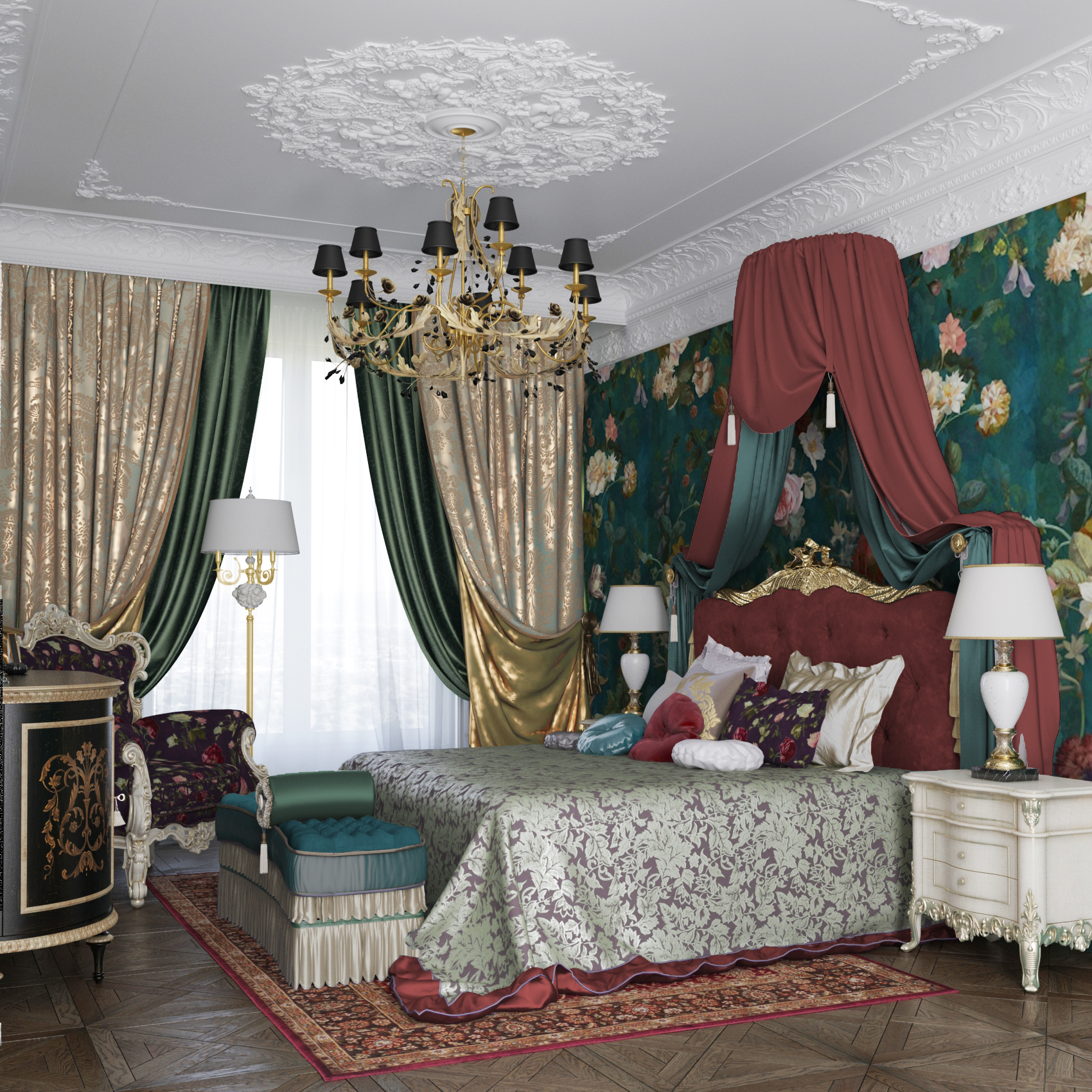3D интерьера, Спальня в стиле Классическая. Проект Спальная комната - Квартира для семьи с тремя детьми, Автор проекта: Архитекторы Станислав Клюев