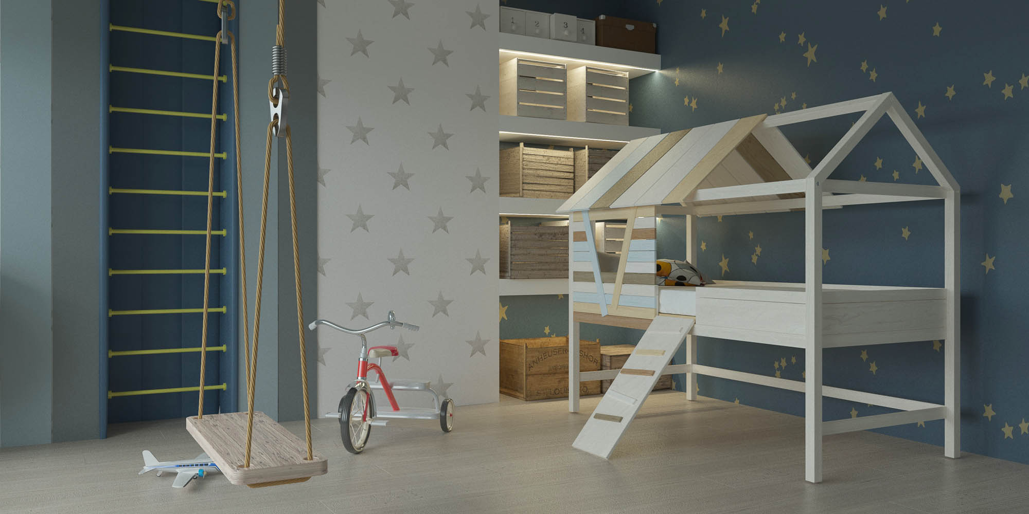 3D интерьера, Детская комната площадью 22 кв.м. Проект Lumiere 20 - Апартаменты Lumiere, Автор проекта: Архитекторы ART Studio Design Construction 