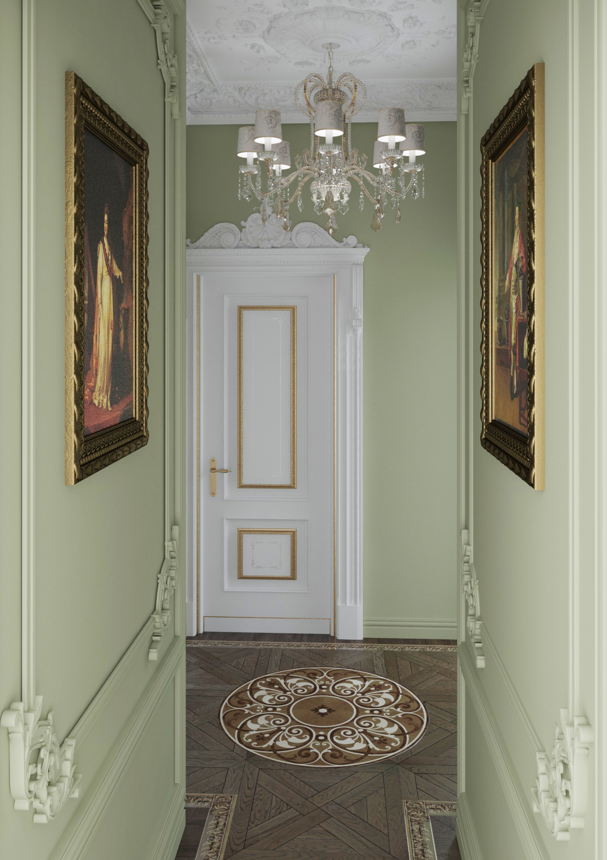 3D интерьера, Коридор в стиле Классическая. Проект Коридор - Квартира для семьи с тремя детьми, Автор проекта: Архитекторы Станислав Клюев