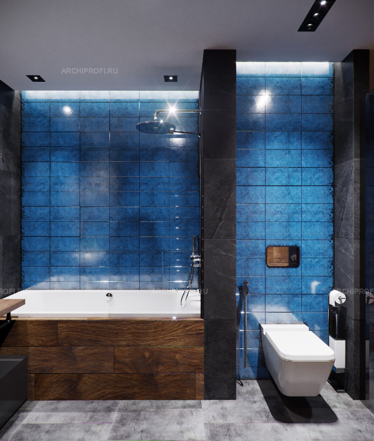 Ванная с синей стеной. фото 2