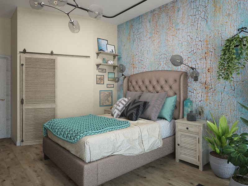 3D интерьера, Спальня в стиле Лофт/промышленный стиль. Проект 28.12.2022/980625 - Апартаменты в ЖК «Флотилия», Автор проекта: Дизайнеры Мария Суздальцева