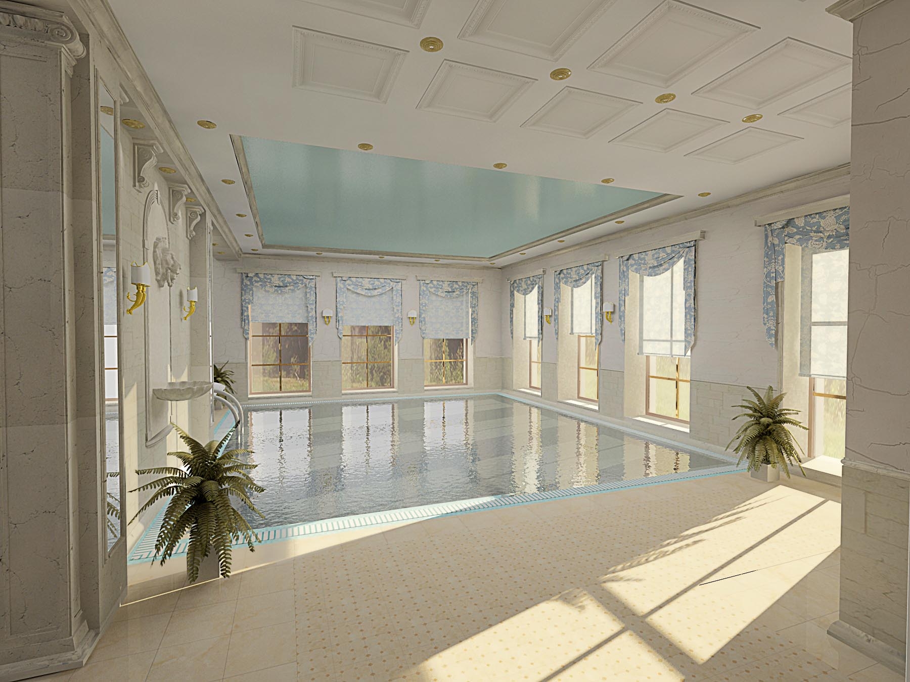 3D интерьера, Бассейн в стиле Классическая. Проект Бассейн - Частный дом с бассейном, Автор проекта: Дизайнеры Надежда Сергеева