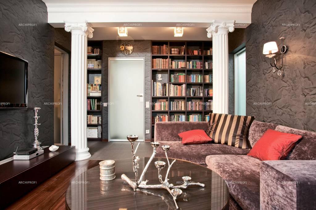 длинный сквозной ряд комнат. дизайн инстаграм. перегородка с полками для зонирования. длинный сквозной ряд комнат. стеллаж-перегородка.