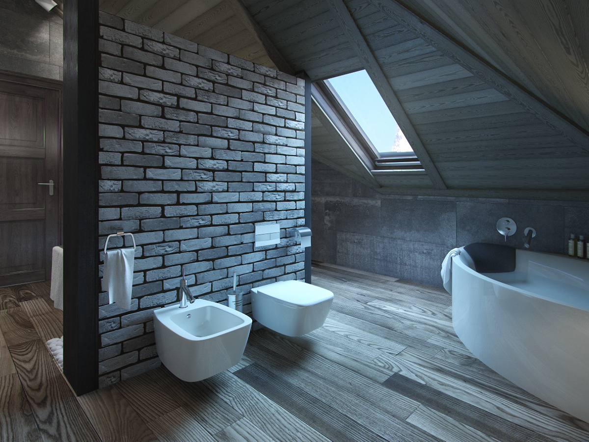 3D интерьера, Ванная комната площадью 18 кв.м. в стиле Шале (Швейцария). Проект Дом в стиле шале. - Дом в стиле шале под Калининградом, Автор проекта: Дизайнеры Анастасия Шперлинг