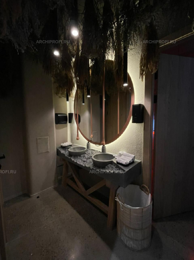 Ванная комната с раковиной из бетона фото 5