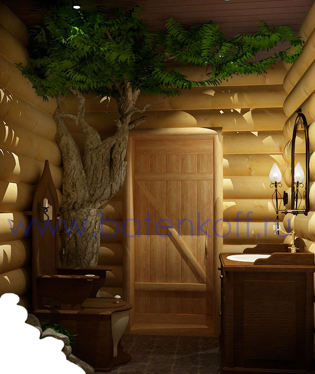 3D интерьера, Санузел Проект Санузел - Дизайн интерьера бани в русском народном стиле, пос.Палникс, Автор проекта: Дизайнеры Дмитрий Батеньков
