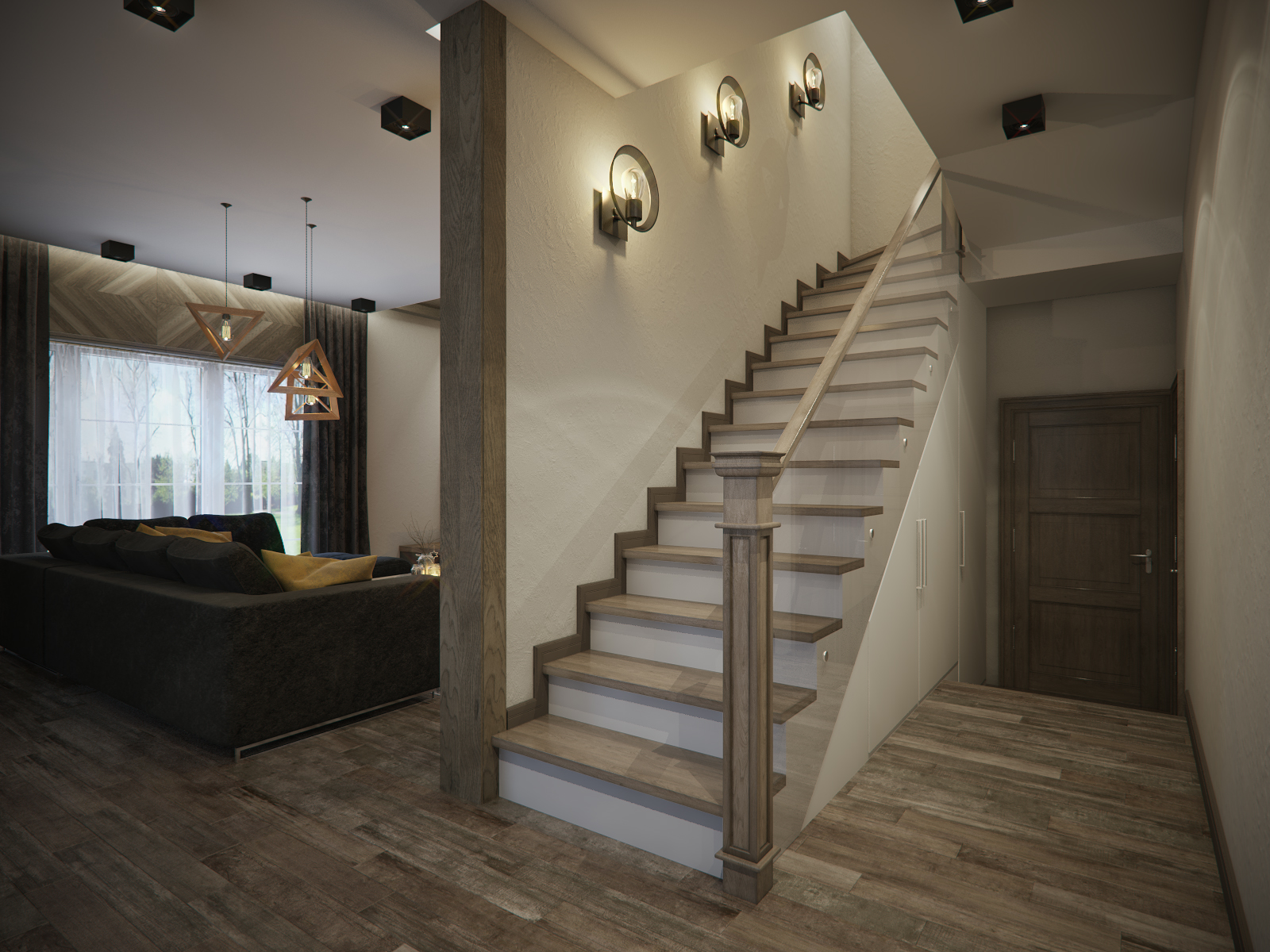 3D интерьера, Гостиная площадью 84 кв.м. в стиле Шале (Швейцария). Проект Дом в стиле шале. - Дом в стиле шале под Калининградом, Автор проекта: Дизайнеры Анастасия Шперлинг