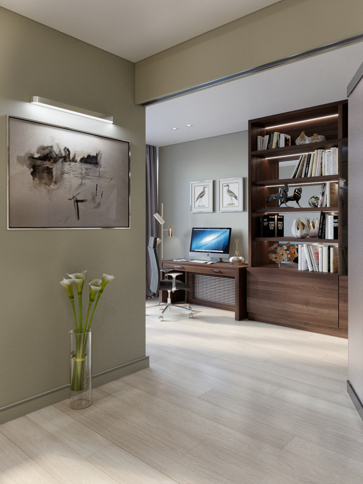 3D интерьера, Кабинет площадью 15 кв.м. в стиле Фьюжн/Эклектика/Китч. Проект ЖК Резиденции Сколково - ЖК Резиденции сколково, Автор проекта: Дизайнеры Aнна и Дмитрий Коробко