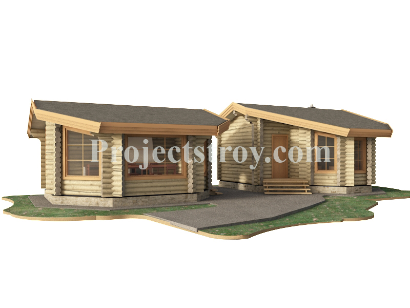 3D дизайн экстерьера, Баня площадью 47 кв.м. в стиле Конструктивизм. Баня из бревна с беседкой, проект Баня с беседкой из бревна, Автор проекта: Архитекторы Projectstroy P