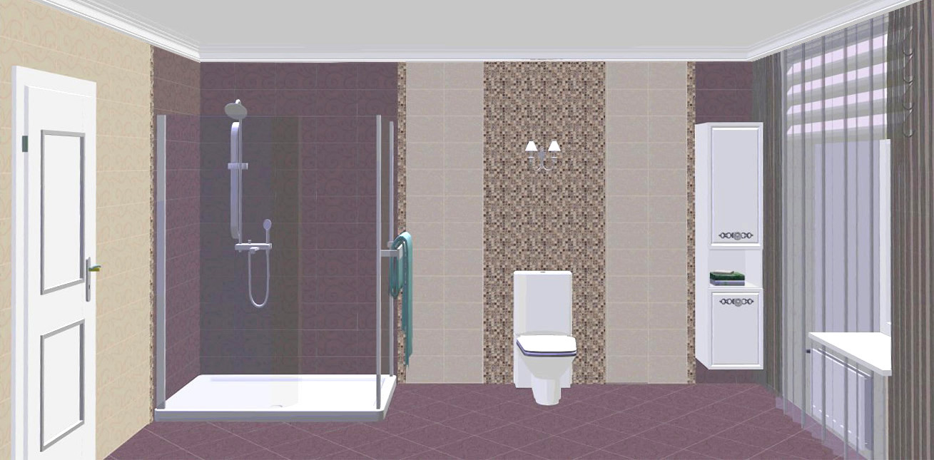 3D интерьера, Душевая площадью 11 кв.м. в стиле Классическая. Проект Загородный дом - Во власти сиреневого цвета, Автор проекта: Дизайнеры Наталья Никифорова