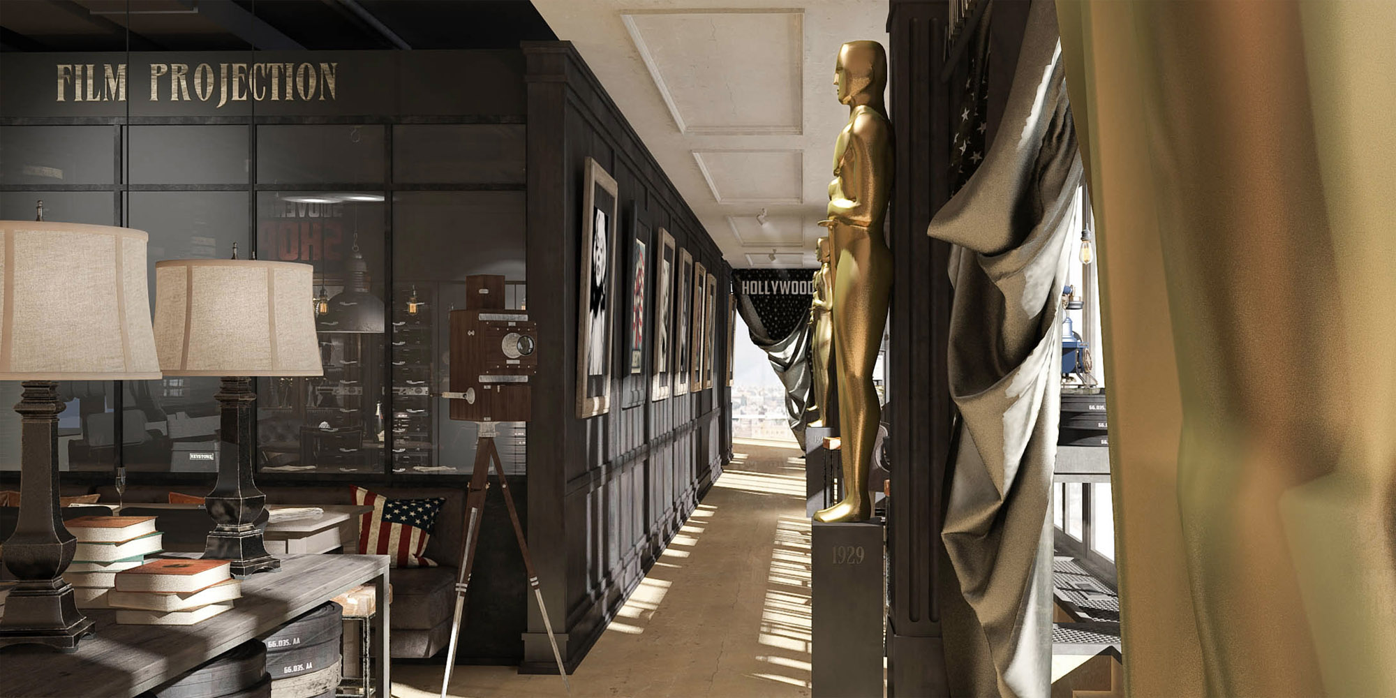 3D интерьера, площадью 140 кв.м. Проект Центральная часть кафе - Кафе «Holywood», Автор проекта: Архитекторы ART Studio Design Construction 